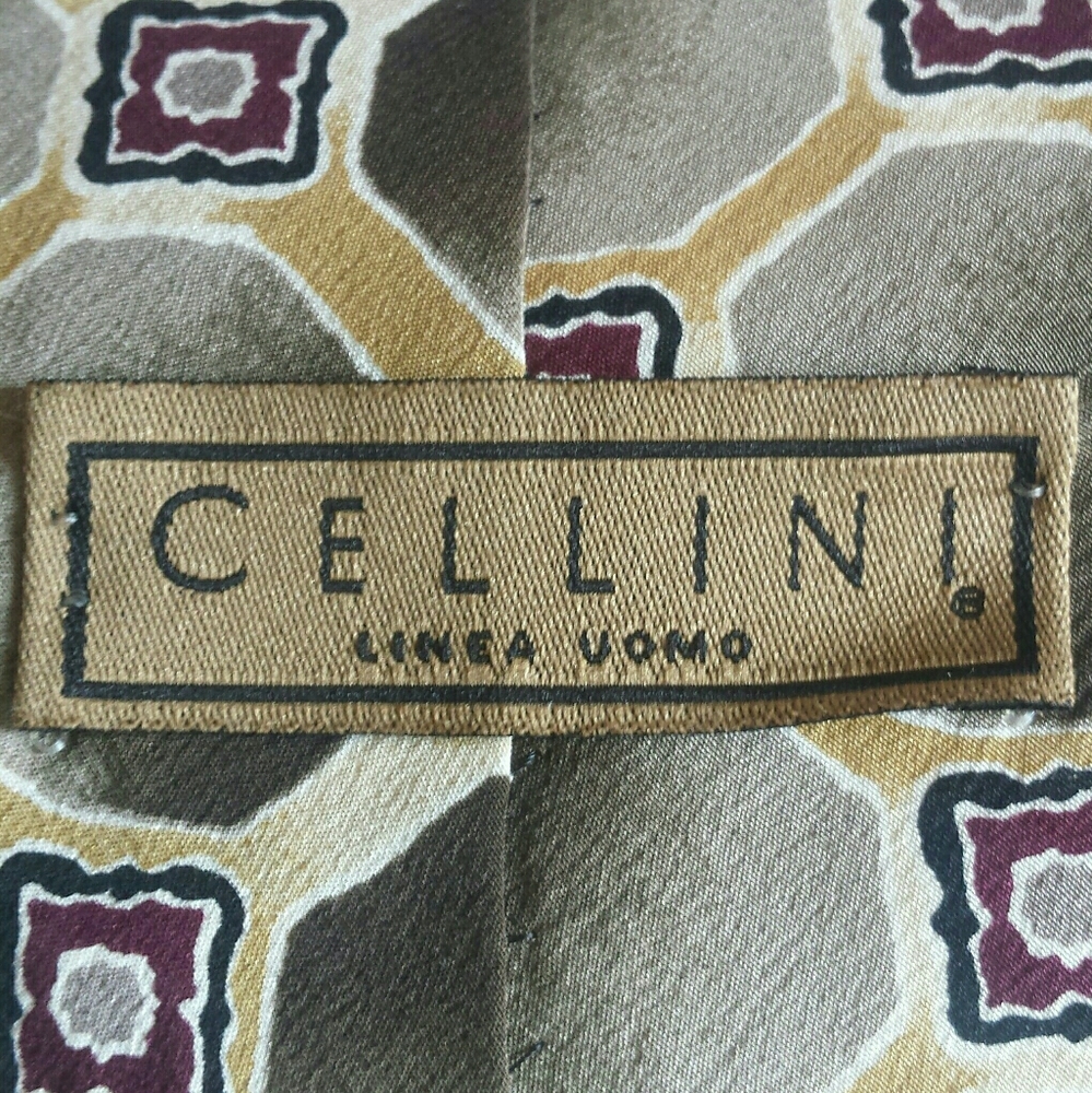 Cellini Linea Uomo Geometric Print 100% Silk Tie - Picture 5 of 6